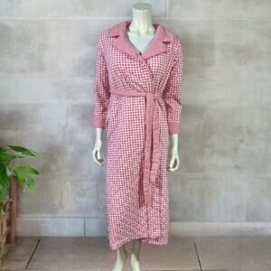 Vintage 70s Montgomery Ward Red Gingham Check Quilted Robe Cottagecore